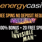 NEW Exclusive free spins offer from EnergyCasino : Get 10 Free Spins No Deposit Needed + 100% Bonus & 20 Free Spins on Invisible Man