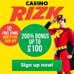 Best UK Casino 2016: Rizk Casino LIVE in the UK with 10 Free Spins No Deposit Required & a massive 200% Bonus